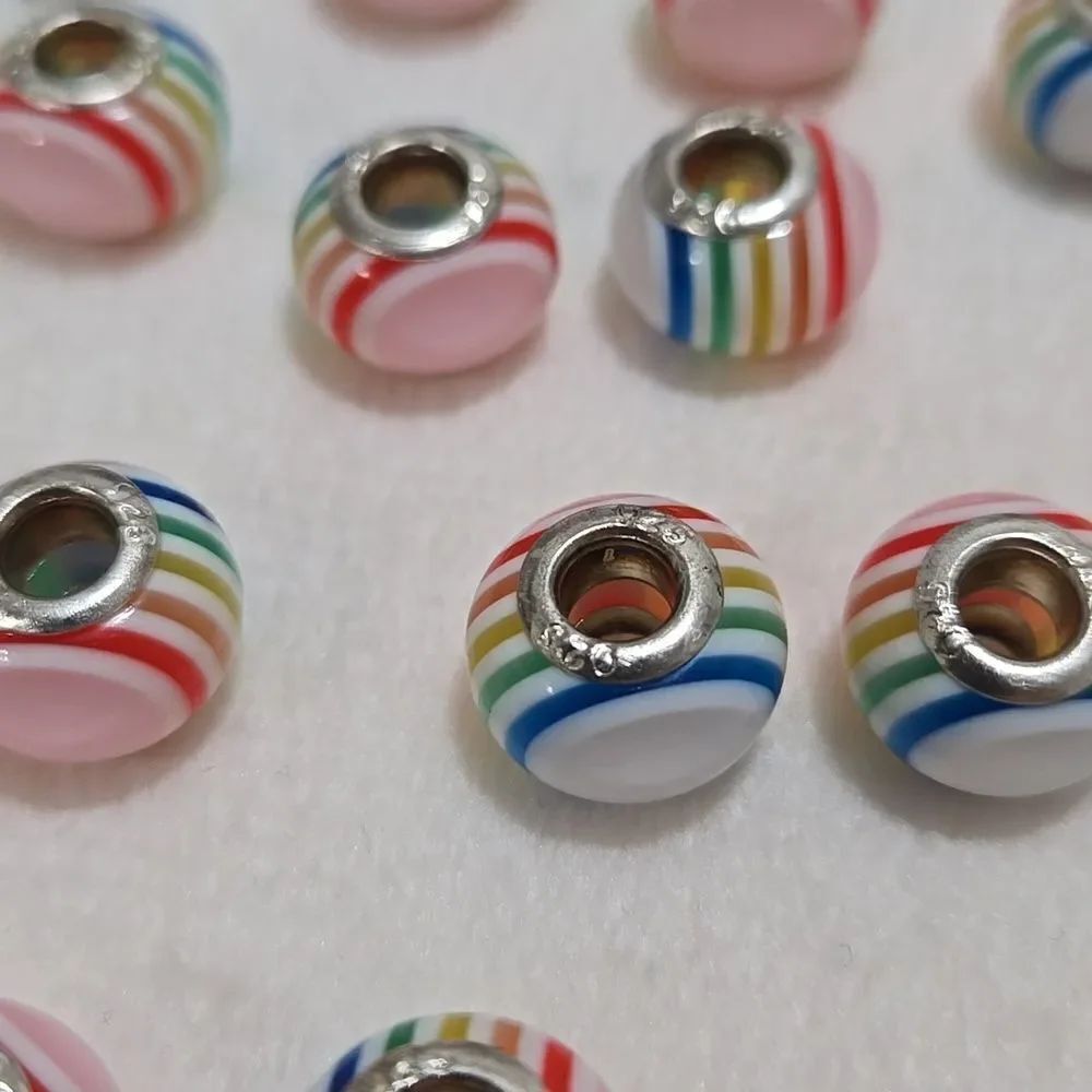 Rainbow Striped 925 Charm Beads